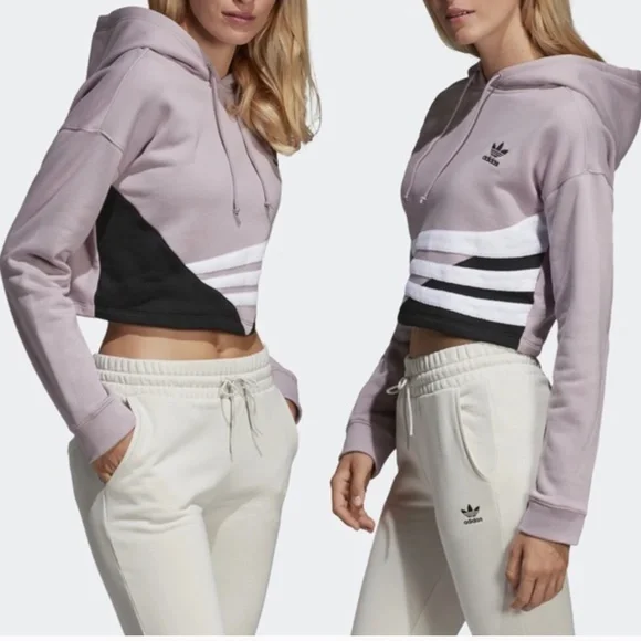 Adidas Bossy 90s Oversized Trefoil Cropped Hoodie Sweatshirt/Size Medium - Picture 3 of 16